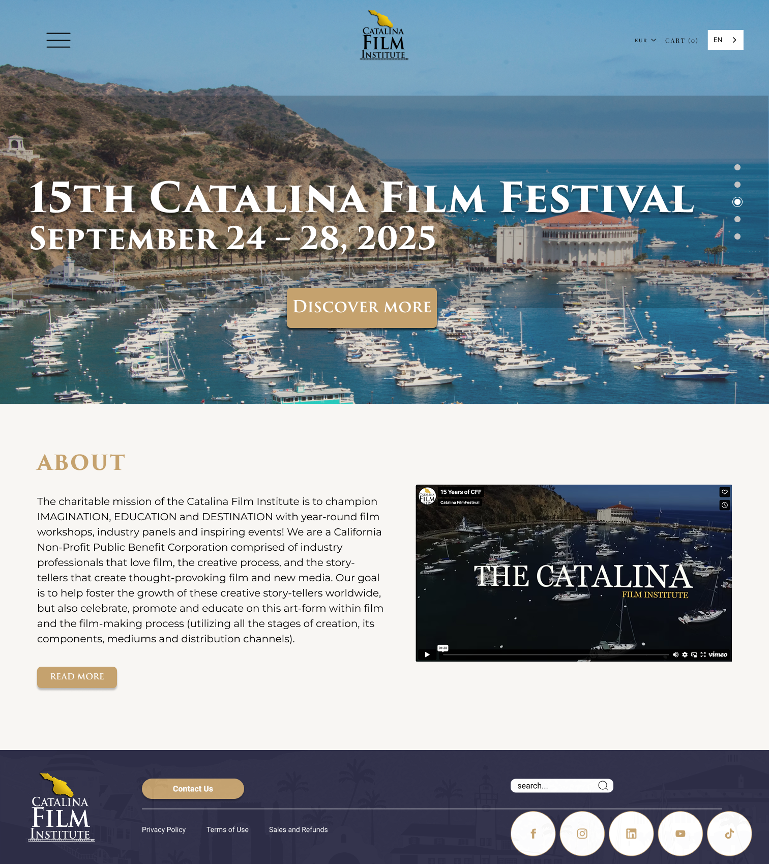 Earlier Catalina Film Festival homepage mockup showing harbour imagery and festival content.