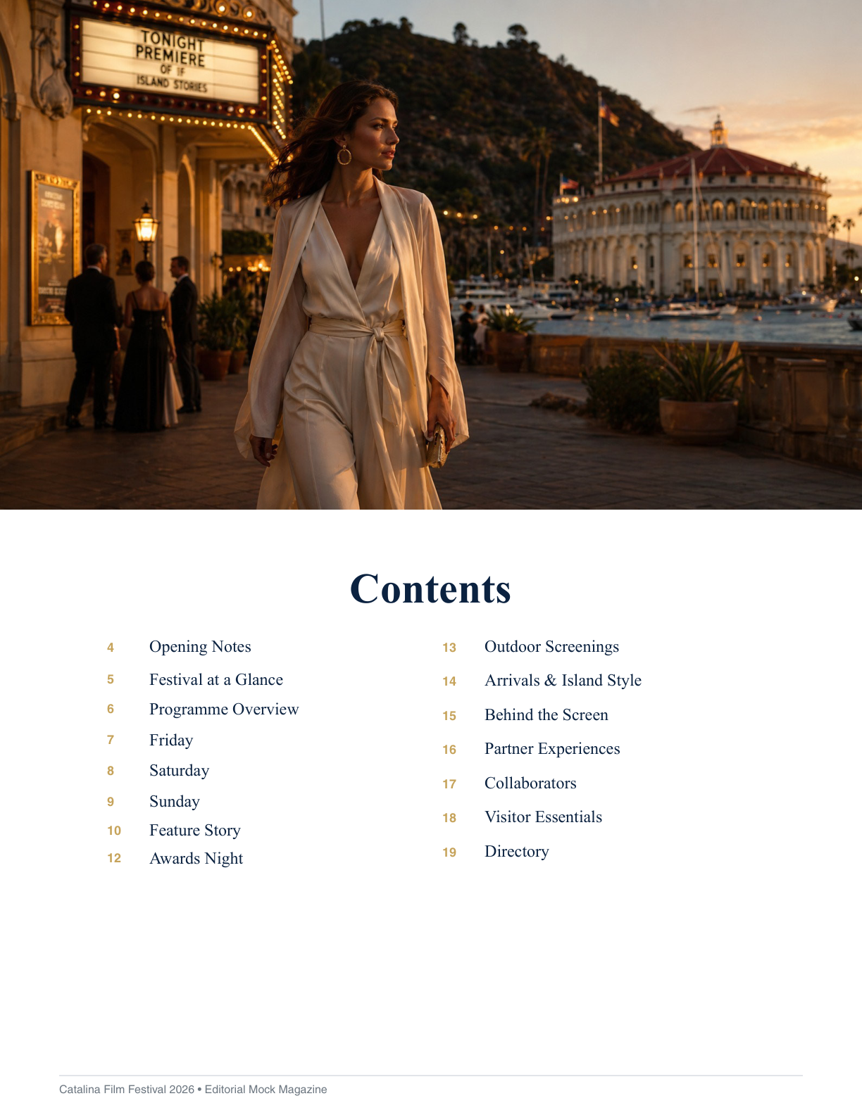 Catalina Film Festival magazine contents spread.