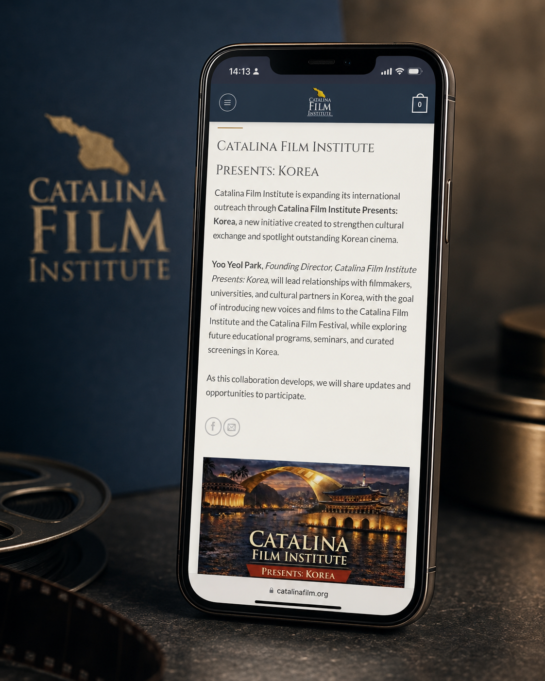 Catalina Film Institute mobile mockup on an iPhone.